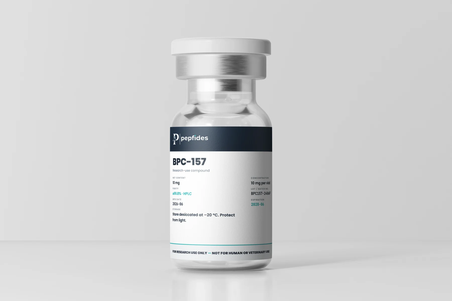 The Amino Society research vial — purity, lot and COA printed on the label